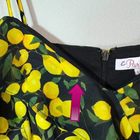 PARKER Erica Lemon Ruffle Mini Dress Black Yellow Size 6 - Picture 10 of 10